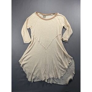 Intimately Free People Tunic Top Womens S Knit Raw Hem Round Neck Sheer Beige